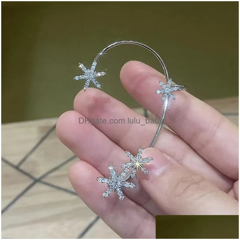 casual silver plated metal snowflake ear cuff clips without piercing for women sparkling zircon earrings wedding jewelry