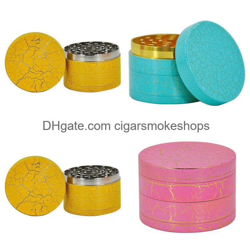 chromium crusher crack pattern tobacco herb grinders smoke accessory four-layer zinc alloy 50mm smoke grinder metal grinders