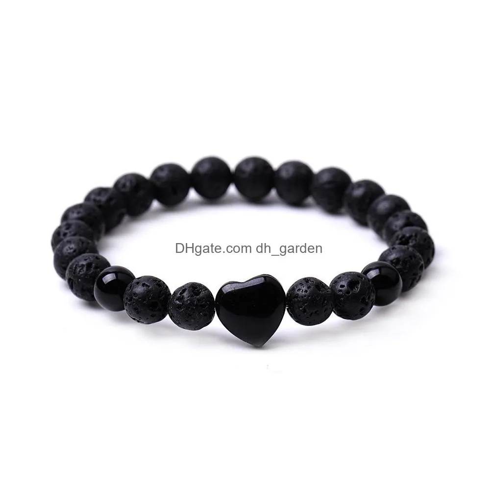 8mm black lava stone colorful heart shape bracelet tiger eye rose quartz bangle for women yoga jewelry