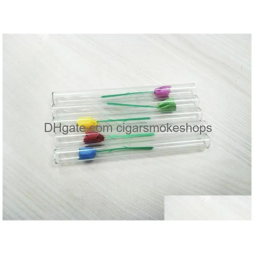 smoking shop pipes popular accessory double wall love rose flower tube smoke straw suction box packed oil burner glass bong tobacco