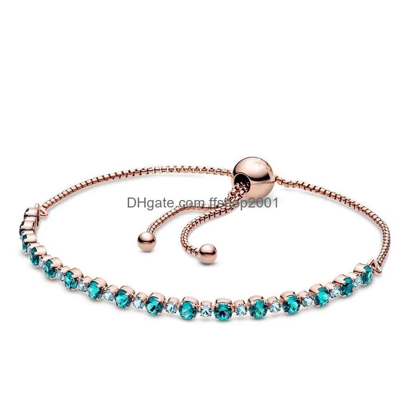 original moments blue and clear sparkle slider bracelet bangle fit women 925 sterling silver bead charm fashion jewelry