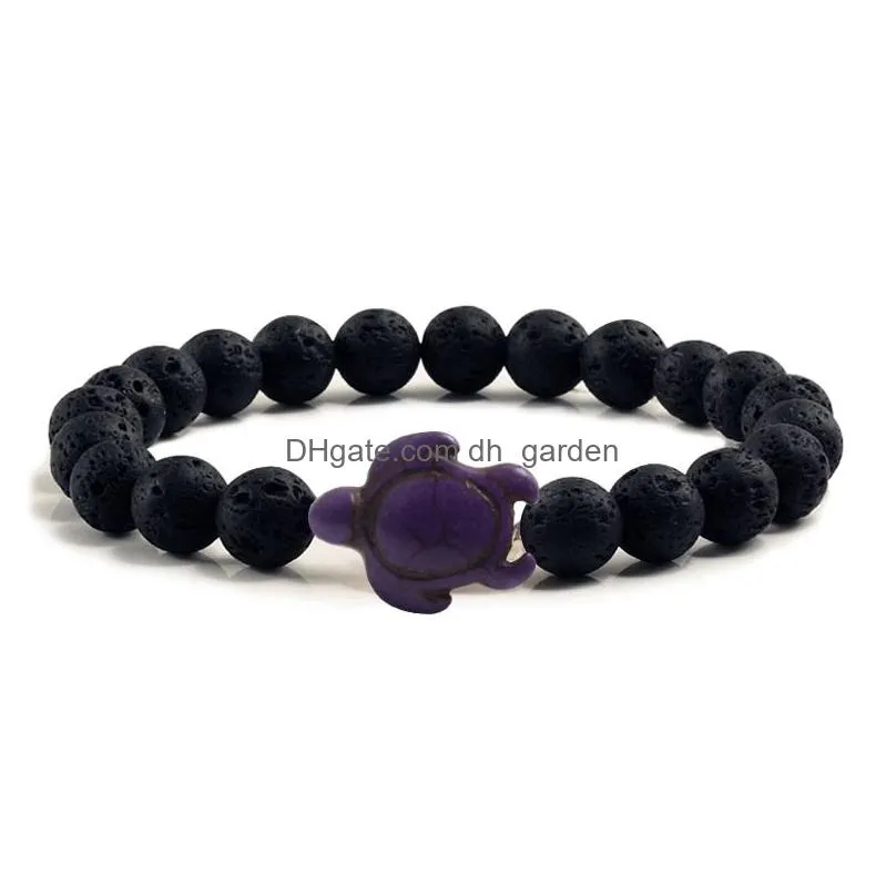 summer beach sea turtle beads bracelet for men charm black lava natural stone bracelet hamdmade strand elastic bangles jewelry