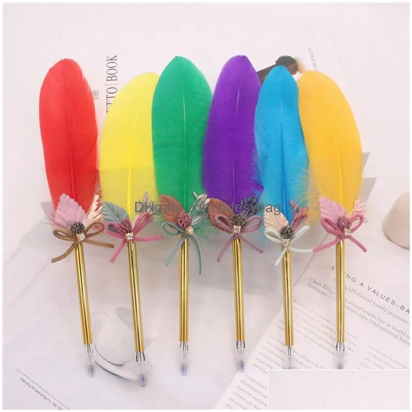 retro feather pen plastic feather ballpoint pen student writing ballpoint pen black ink office gift stationery