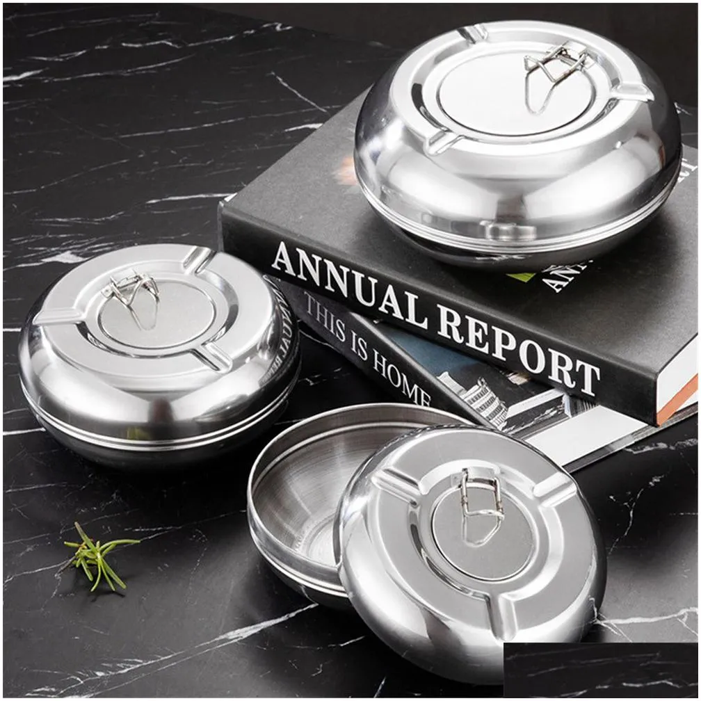 windproof ashtray with lid stainless steel tabletop ashtray for outdoor indoor use desktop smoking ash tray xbjk2211