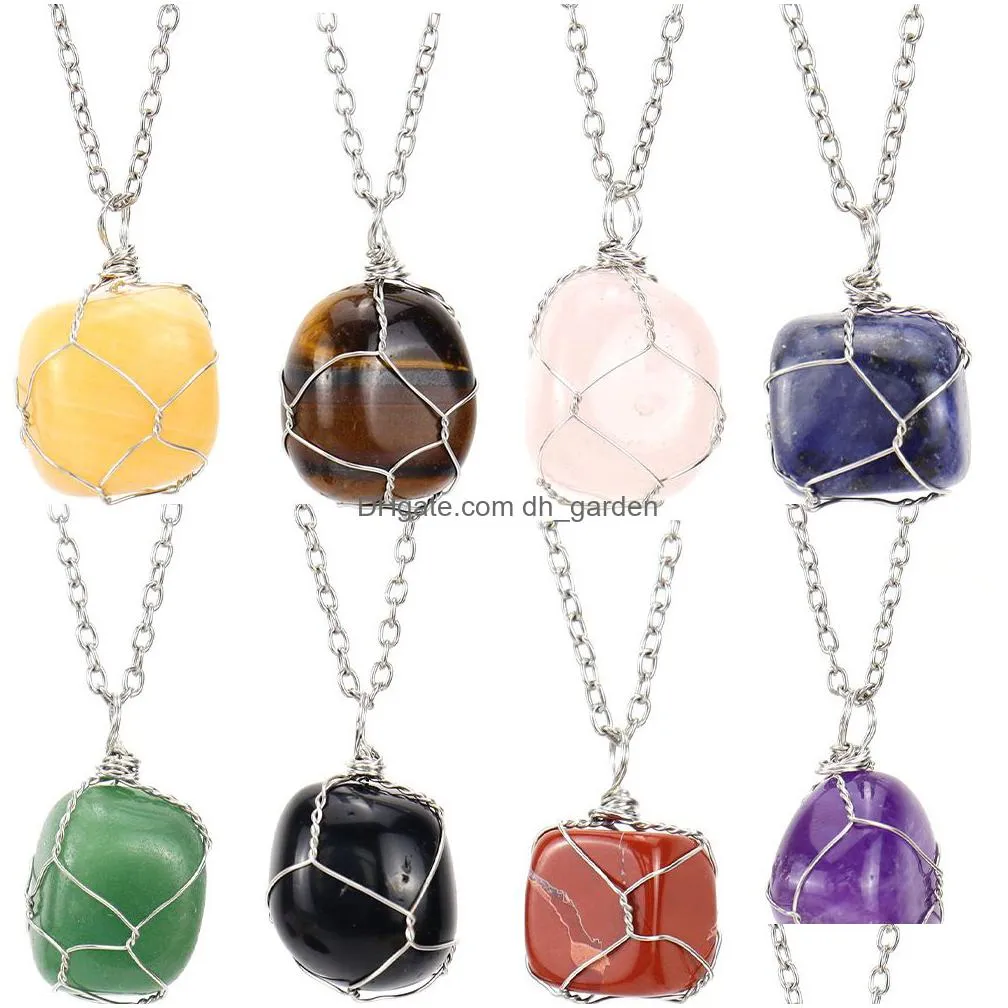 5 styles natural stone wire winding pendant irregular amethyst rose quartz crystal agate necklaces jewelry accessories