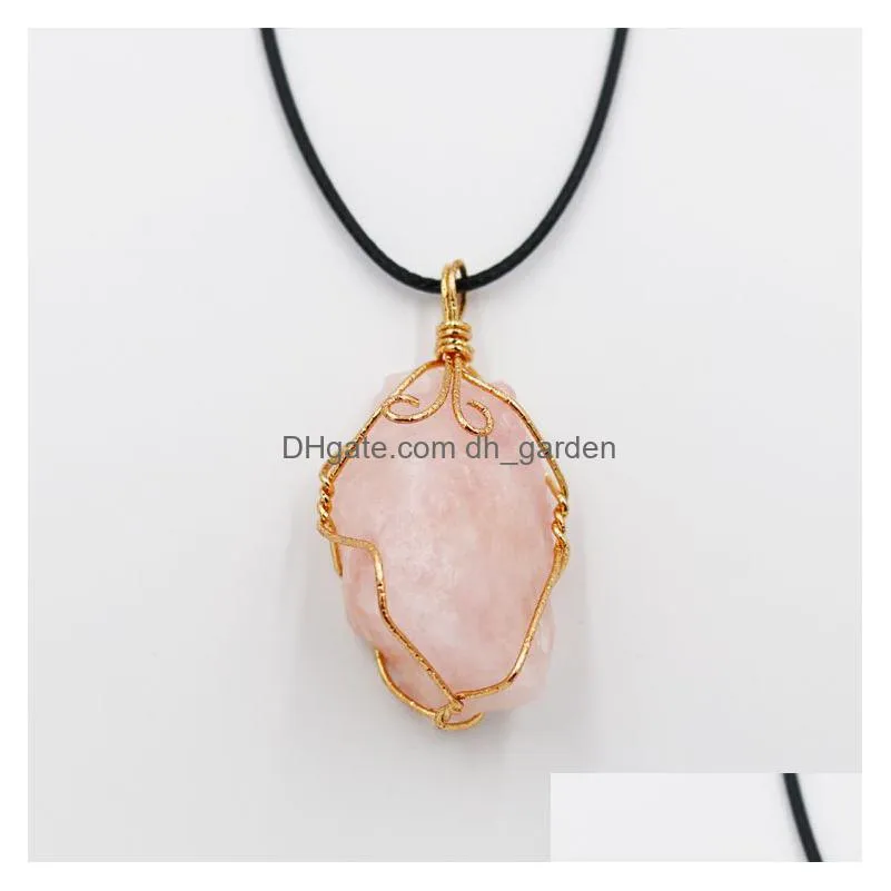 wire wrap rainbow irregular raw ore fluorite crystal pendant energy stone healing amethyst gift necklace wholesale