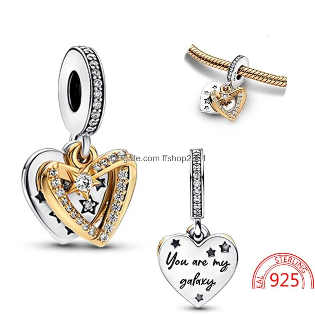 the 100% 925 sterling silver charm series bead flash stars and moon pendant glass security chain fit pandora bracelets diy jewelry