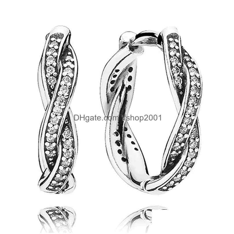 2023 925 sterling silver pandora earrings capture the caring ribbon bright bow snake pattern earrings ladies jewelry delivery