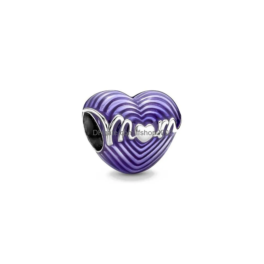 925 sterling silver pandora charm purple series flower daisy suspension of glass beaded original ladies bracelet jewelry gift 