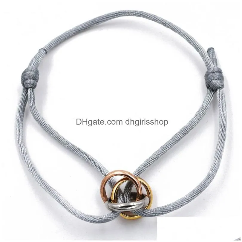 stainless steel trinity ring string charm bracelet three rings hand strap couple bracelets for women men fashion designer jewelry famous