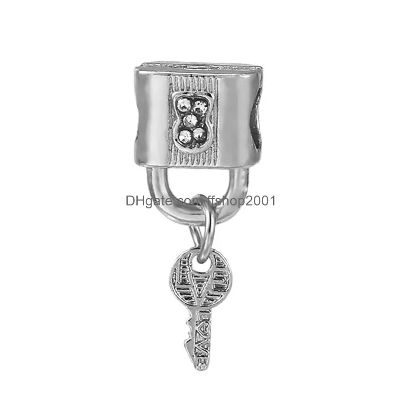  high quality 925 sterling silver key lock charm bead pendant for original pandora charm bracelet necklace ladies fashion diy jewelry