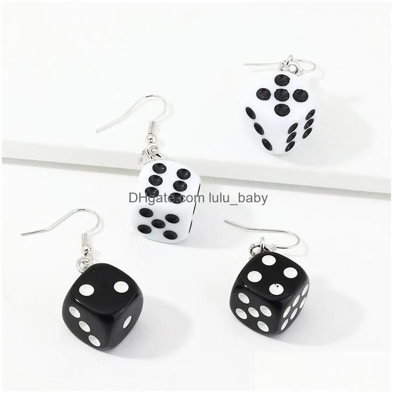 personality funny acrylic 3d dice earrings dangle cool punk drop earring tassel women men jewelry