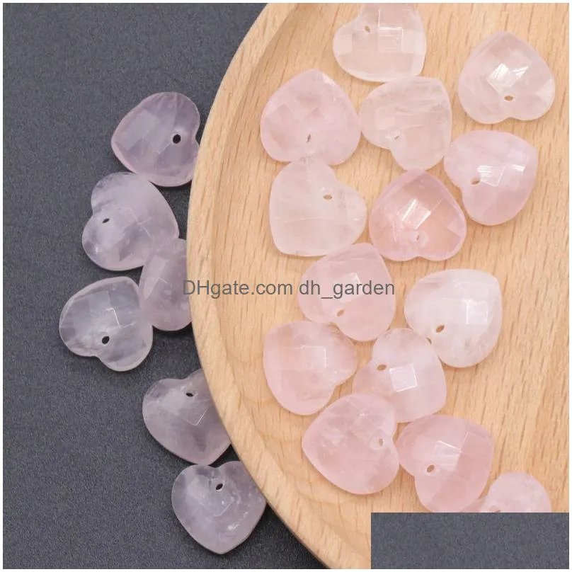 with hole natural crystal stone 10mm heart shape amethyst rose quartz pendant for diy chakra necklace jewelry accessories