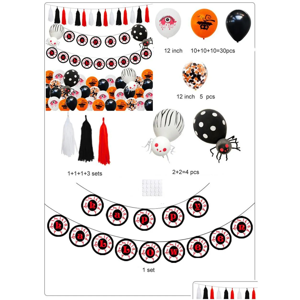 4 style halloween balloon set horror eye pull flag latex aluminum foil ballons halloween party decoration festival hangings jk1909