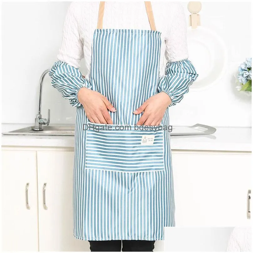 kitchen apron housework cleaning sleeves add apron waterproof anti-oil kitchen stripe apron housewife working aprons