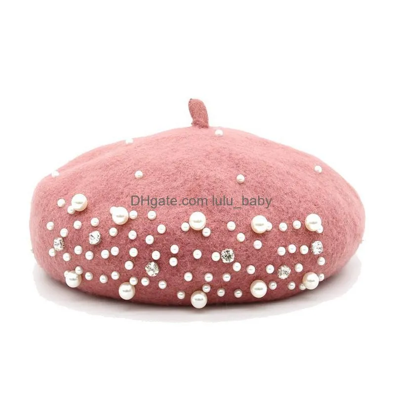 fashion princess designer women caps berets lovely pearl beanies spring autumn winter toddler girls hats