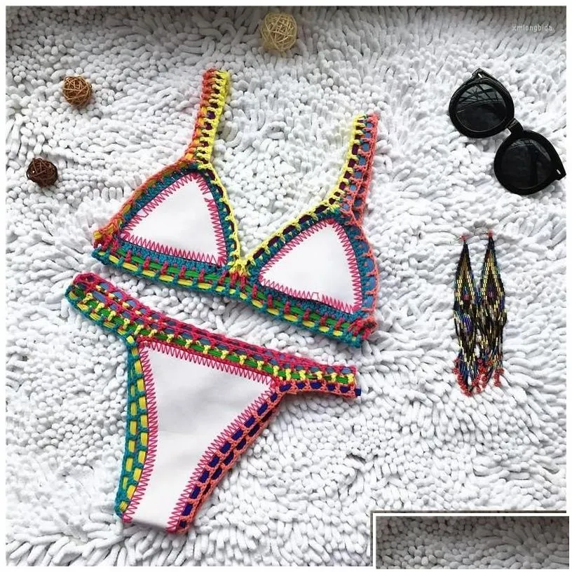 WomenS Swimwear Womens Cloghet For Female Knitted Swimsuits Neoprene Bikini Beachwear Boho Style Swimsuit Two Pieces Bathng Suits D