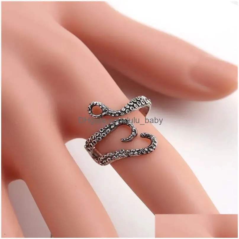fashion men cluster rings silver color alloy steel vintage octopus snake head ring irregular pattern trendy accessories