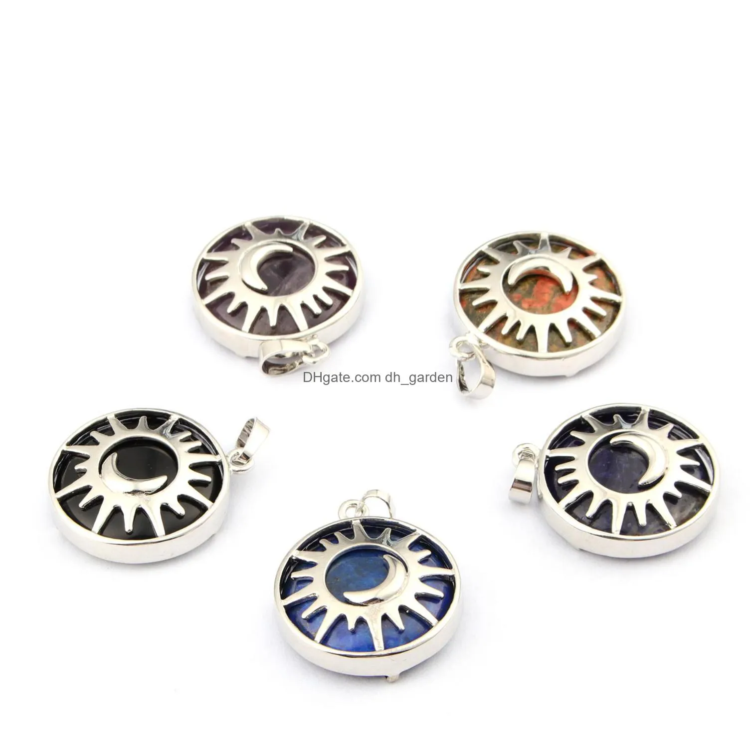 100pcs natural stone metal sun moon shape charm healing pendant for necklace jewelry making women earring