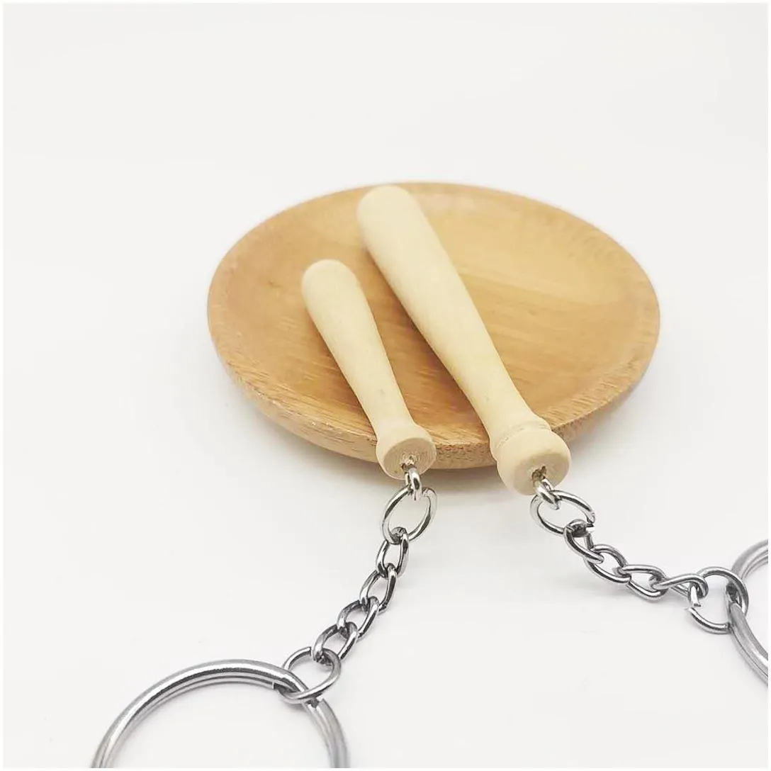 simulation baseball bat keychain charms wooden small stick key chains for girls bag pendant gifts wholesale