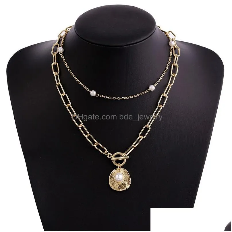 punk gold link chain necklace pearl heart bow knot pendant choker necklaces for women fashion jewelry gifts