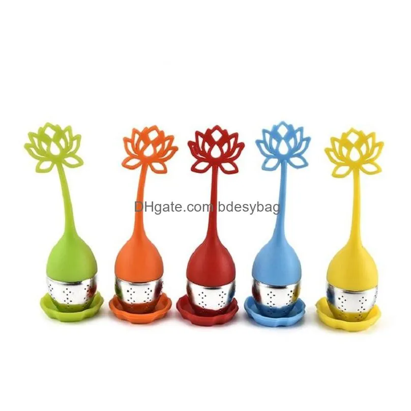 silicone herbal spice filter food grade tea leaf strainer reusable kitchen party tea infuser with drip tray