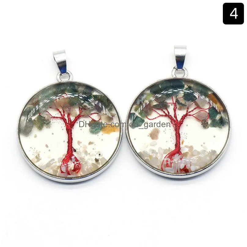 round tree of life gravel pendant natural crystal chip stone colorful charms diy necklace jewelry making