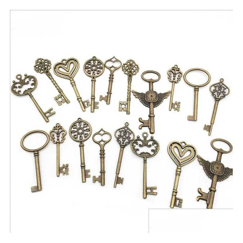 vintage ancient bronze and antique silver hand charms key pendants mixed lot punk diy jewelry accessories fitting set