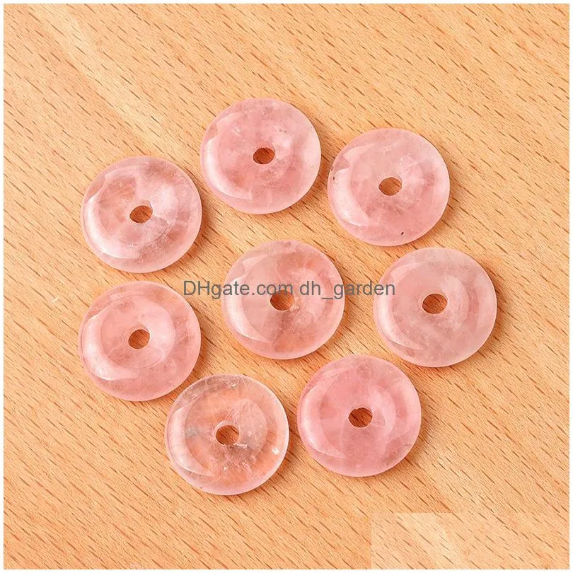 big hole circle beads peace charms healing quartz crystal stone gogo donut pendants for jewelry making 12mm 14mm 16mm