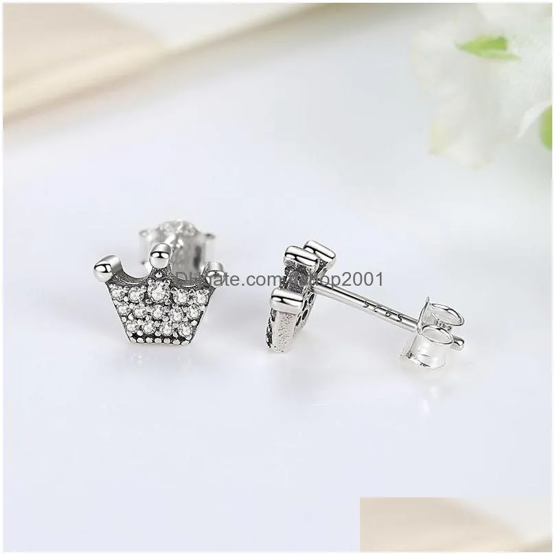  original 925 sterling silver earrings 2022 crystal stud earrings women rose gold crown infinity heart bee earrings jewelry