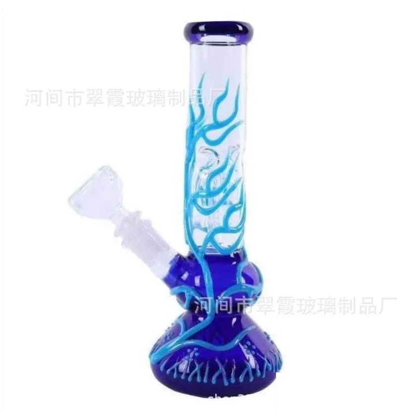 smoking pipes tall glow in the dark luminous glass bong beaker dab rig water pipe 25mm bowl hand painted flowers drop delive dhibl