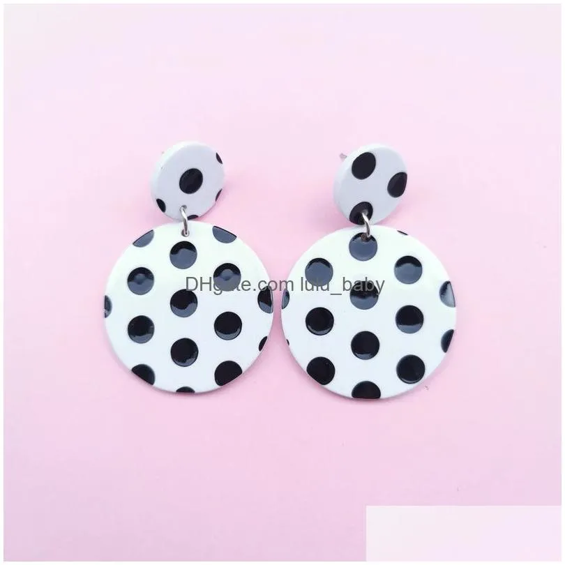 fashion design black and white polka dots acrylic stud rectangle heart round shape elegant earring gift