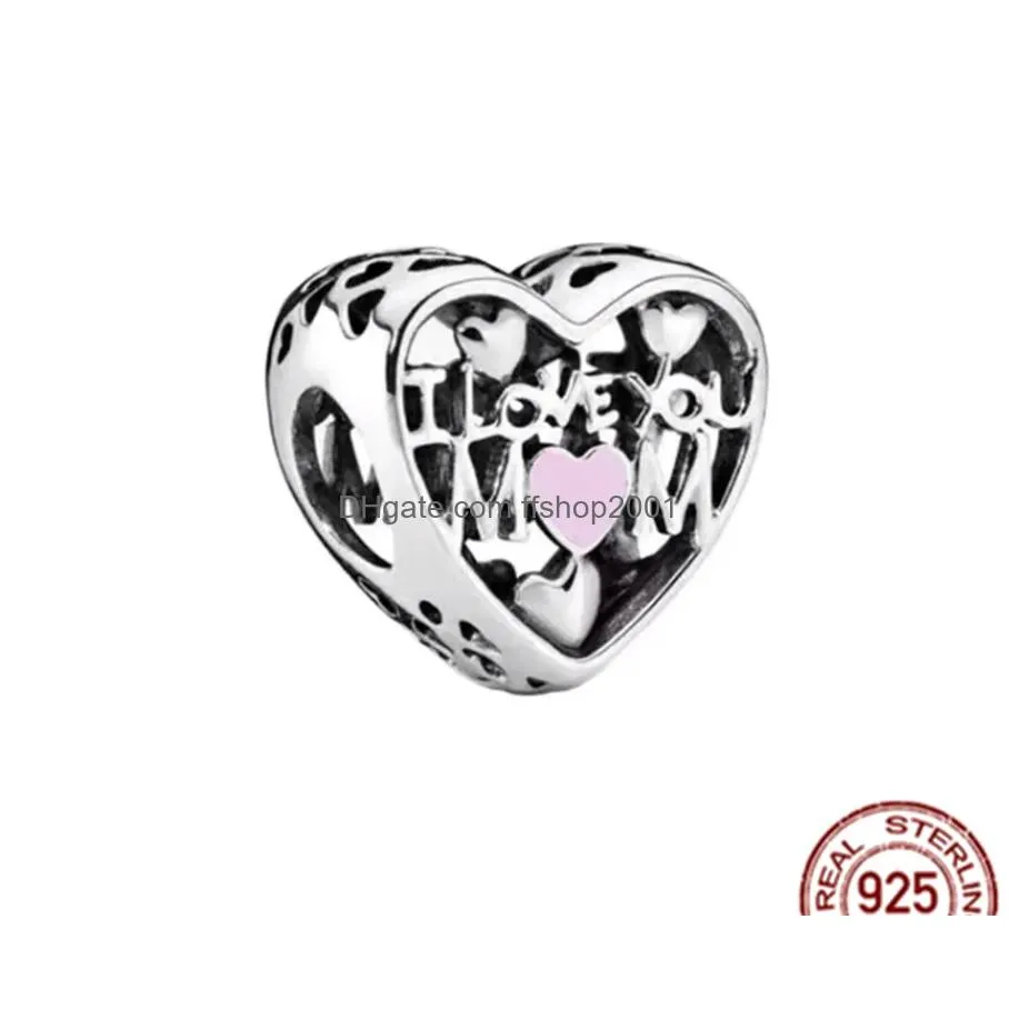 925 sterling silver love you mom double heart split dangle charm beads fit original pandora bracelet diy women jewelry gift