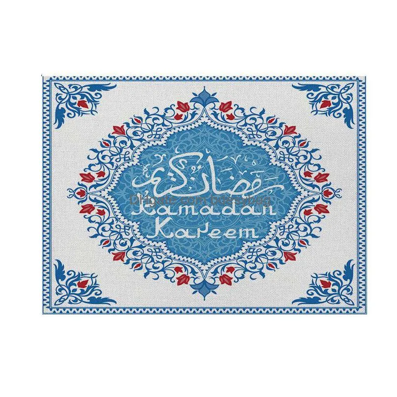 muslim cotton linen western pad eid mubarak kitchen placemat dining table mat 42x32cm ramadan home decor