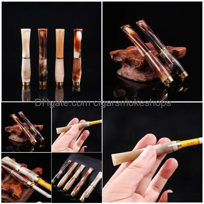 smoking shop tobacco pipe horn cigarette holder fine smoke dual filter holder natural yak bong dab rig