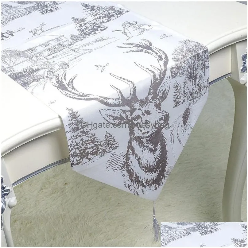 christmas table runner 35x200 cm red white elk snowflake tablecloth christmas party table flag xmas polyester table decor