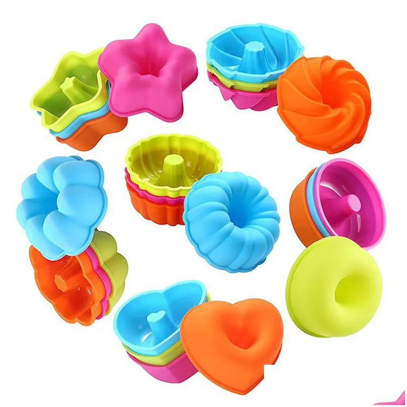 24 pcs/set nonstick silicone donut mould cupcake baking cups muffin jello bagel pan oven-microwave-dishwasher safe xbjk2206