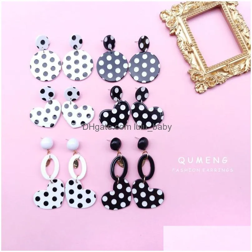 fashion design black and white polka dots acrylic stud rectangle heart round shape elegant earring gift