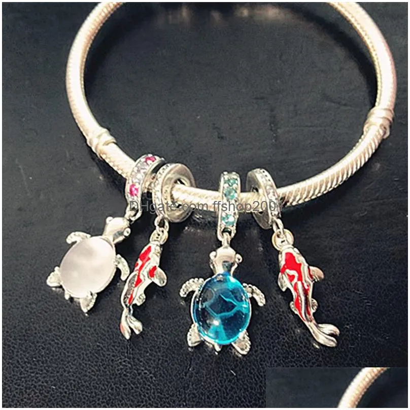 20 925 sterling silver good fortune carp fish glass sea turtle dangle charm beads fit original pandora bracelet fine jewelry gift