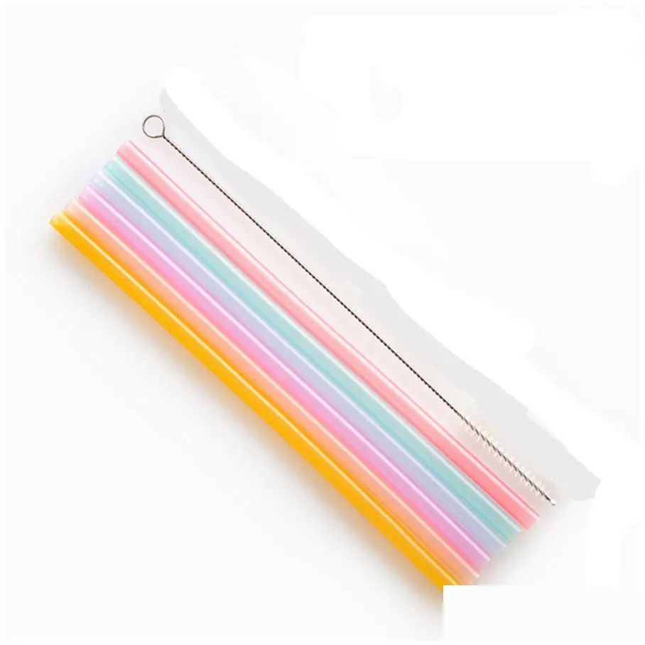 reusable silicone straws food grade silicone flexible bent straight drinking straws with cleaner brush party bar straws jk2005