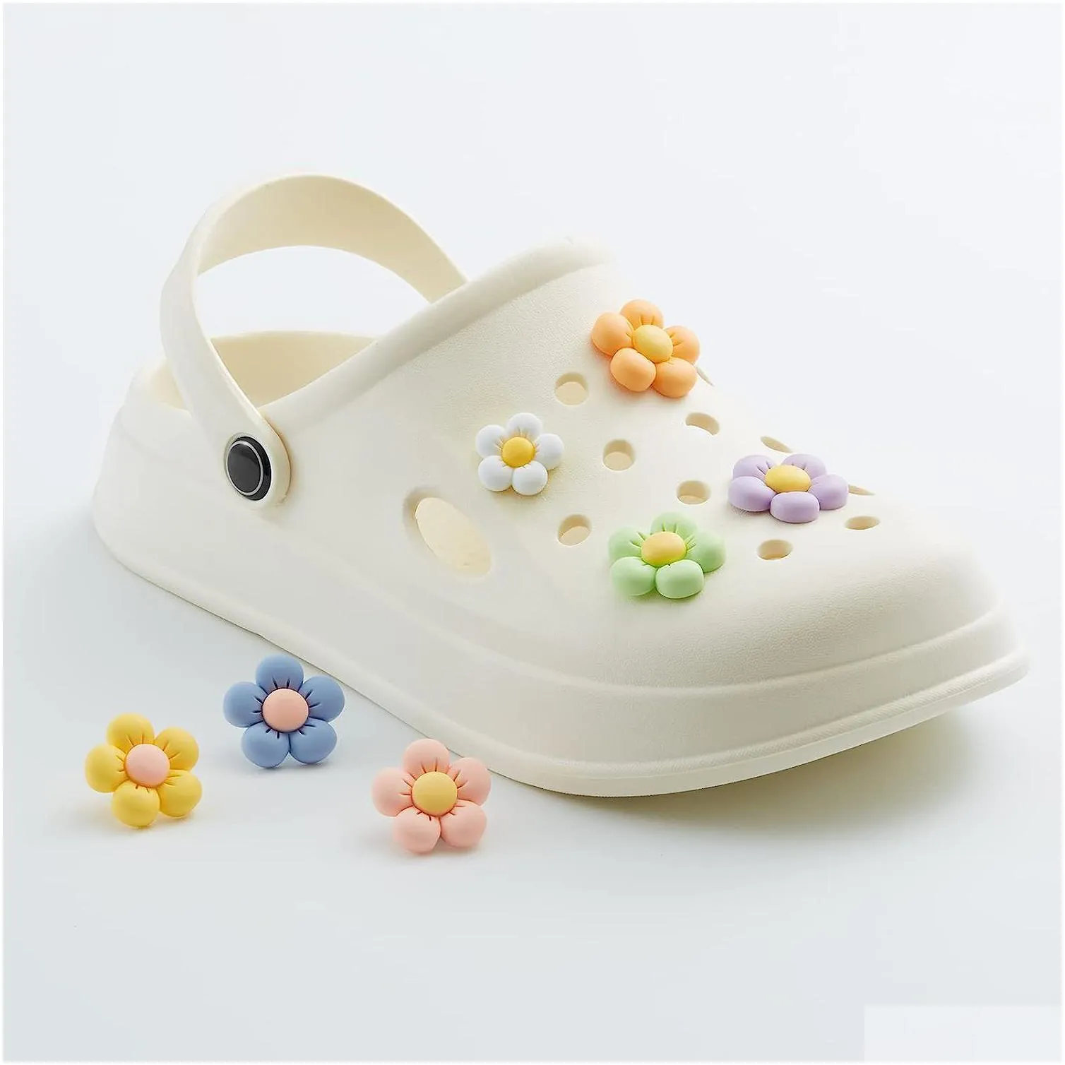 6 pieces of floral shoes ornaments flower clogodile charm kawaii shoes decorative pendant for girls kids teens ladies resin gem hot selling resin