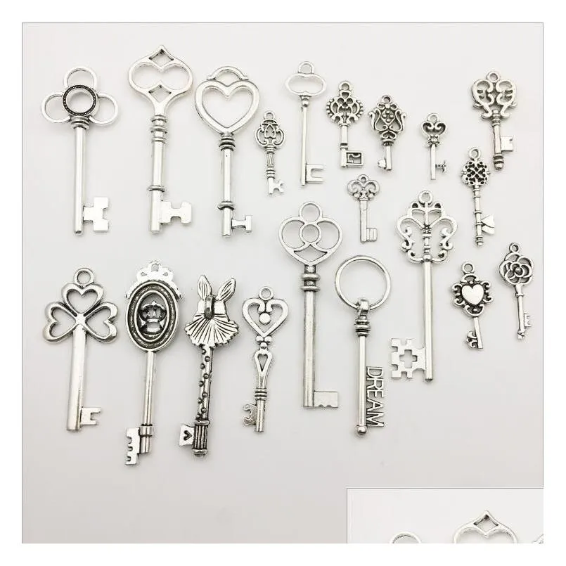 vintage ancient bronze and antique silver hand charms key pendants mixed lot punk diy jewelry accessories fitting set