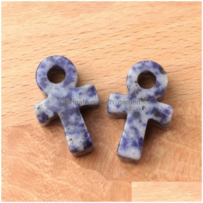 natural stone ankh pattern cross pendant religious rune life talisman ornament divination drop charms jewelry acc making