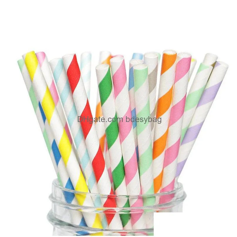 disposable degradable paper straws eco-friendly striped design summer party wedding birthday juice drinking straws