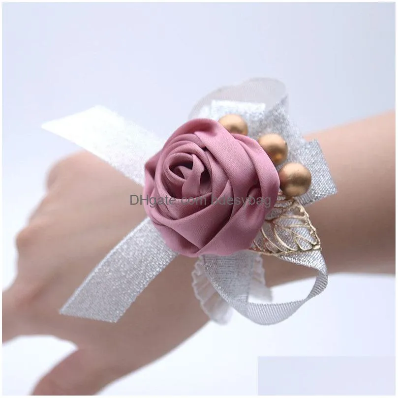 satin rose wedding bridal corsage flowers bridesmaid wrist flower for wedding prom party decor