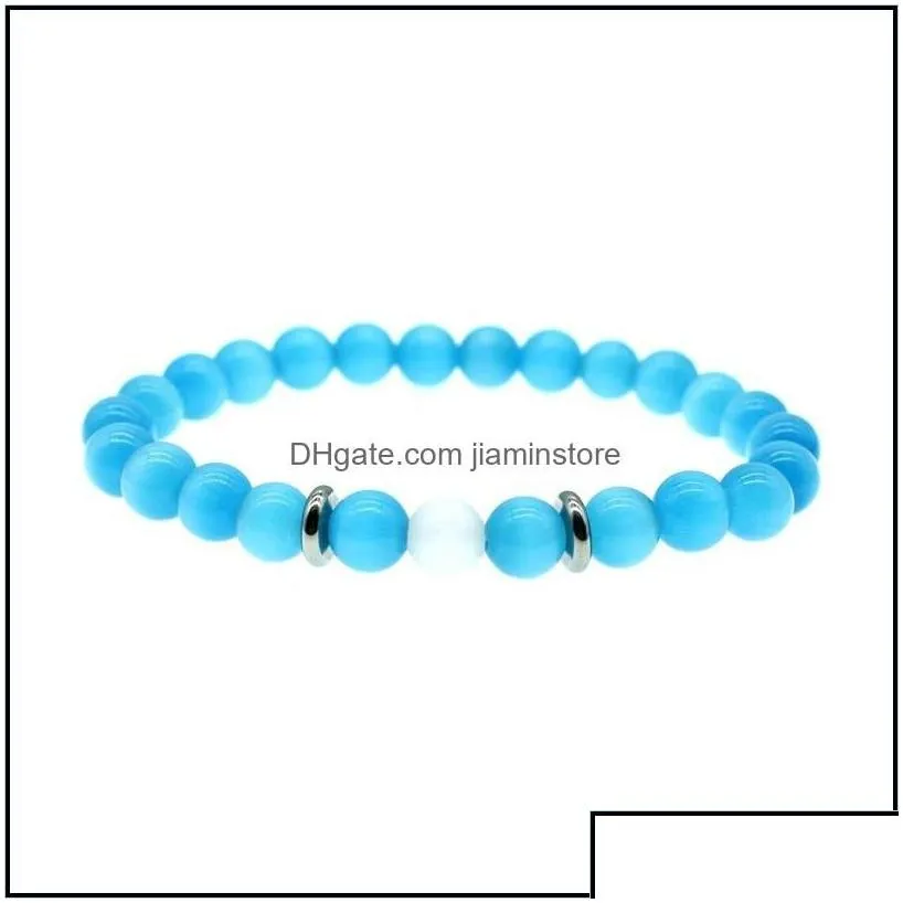 beaded strands 8mm blue white opal beads chains bracelet for women men couple healing crystal natural stone beaded bangle fashion j