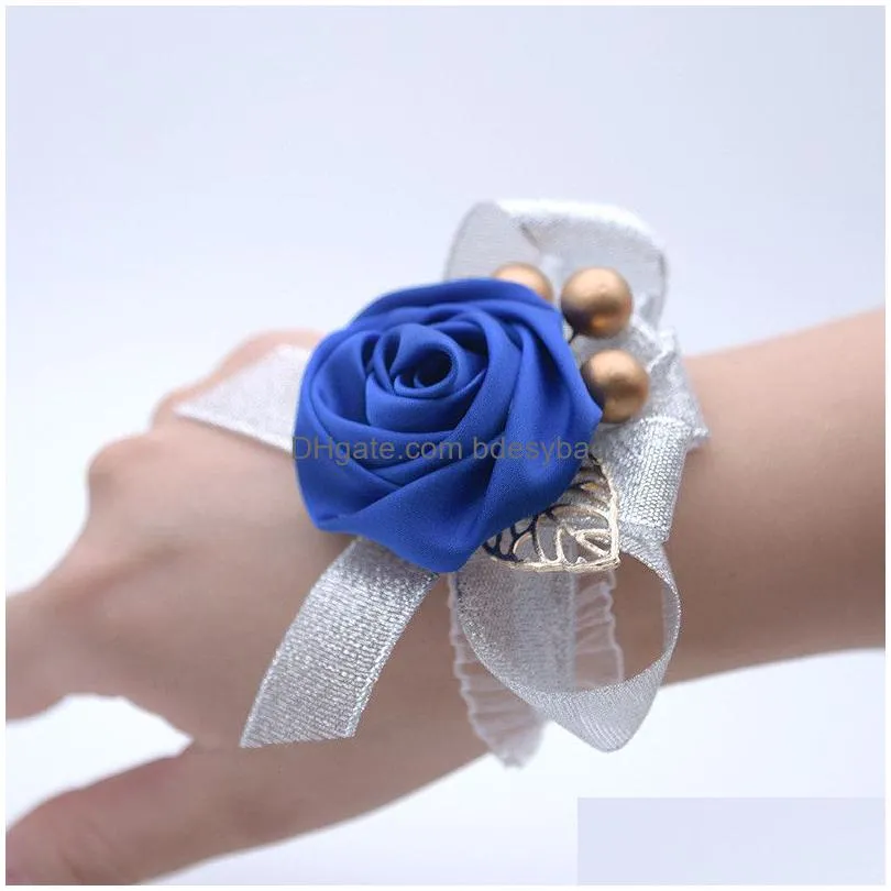 wedding party bride bridesmaid wrist flower groom groomsmen corsage satin silk wrist flowers