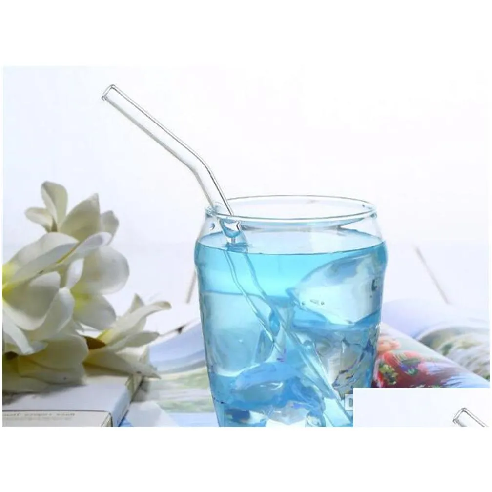 dining bar sefety heat-resistant glass straw bent curved drinking straws brush high borosilicate glass pipet