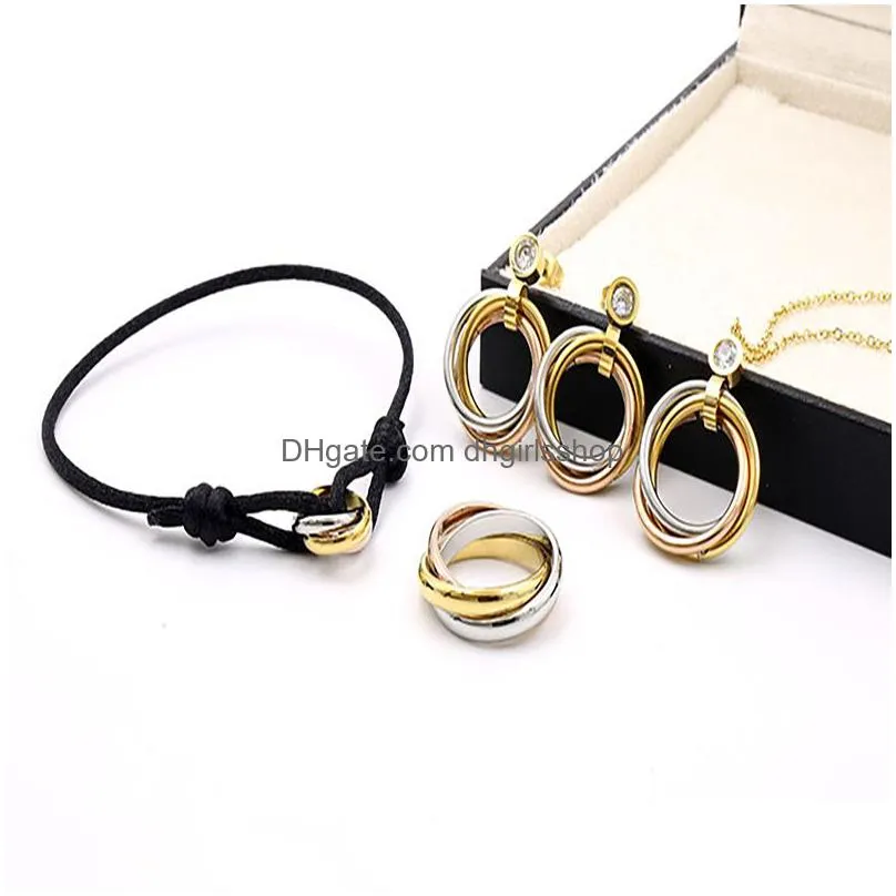 charm bracelet luxury trinity ring string bracelet three rings hand strap couple bracelets for women and men stainless steel jewelry famous brand