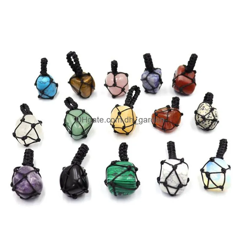 big woven black rope net charms natural amethyst crystal pendant energy stone healing meditation yoga gift wholesale